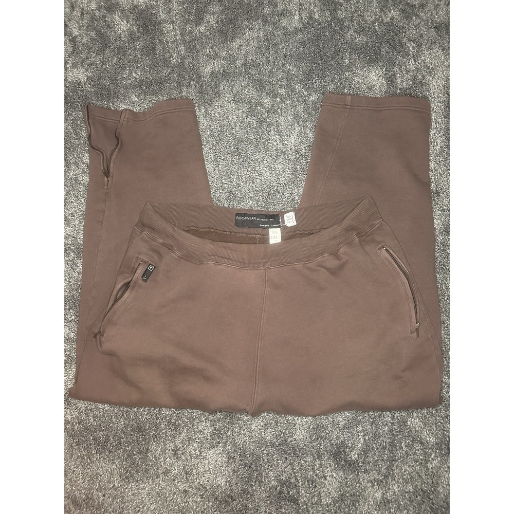 Rocawear Sweatpants Mens 2XL Brown Y2K Hip Hop Baggy Zip Ankle Jogger Pants